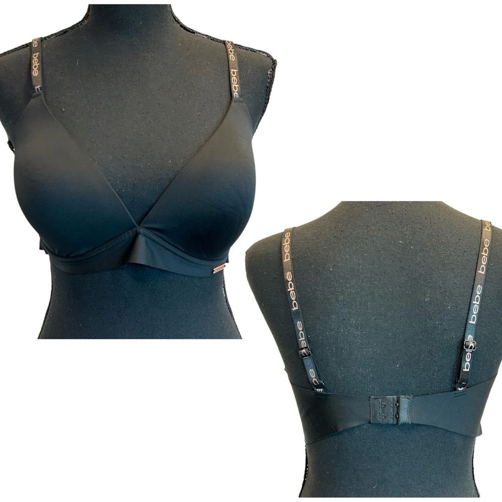 BEBE black logo strap bra Sz 36D